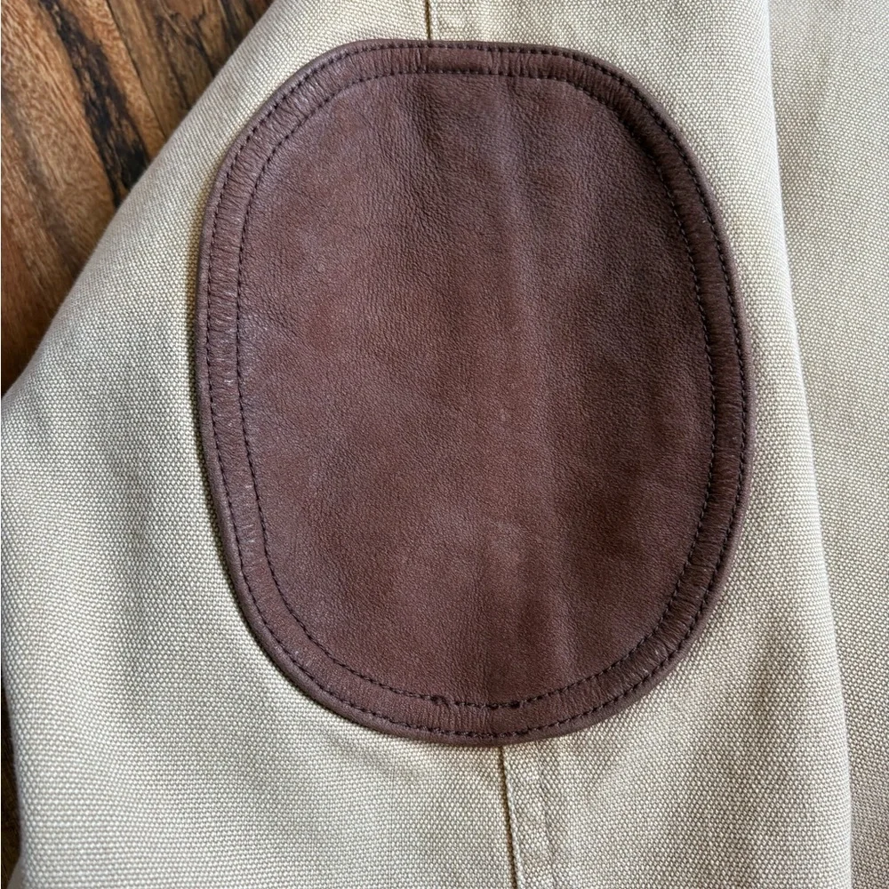 Dunn’s Supply Khaki Hunting Outdoor Shooting Jacket  100% Cotton Elbow Patches L